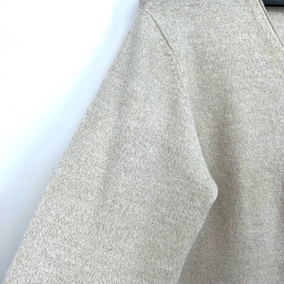 Liz Claiborne Petite Medium Gold Glitter Zip Sweater Blouse Shirt Top Christmas - Picture 6 of 8